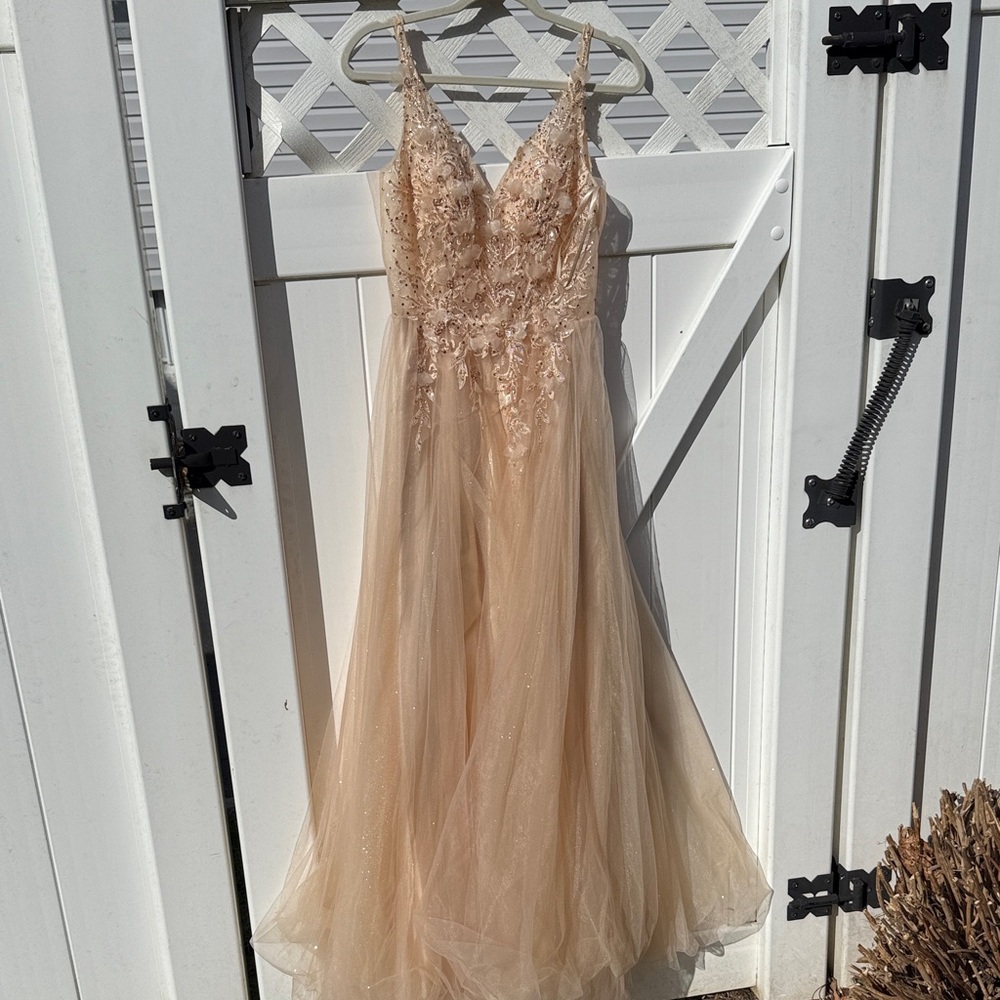 Cinderella Champagne Lace Prom Dress